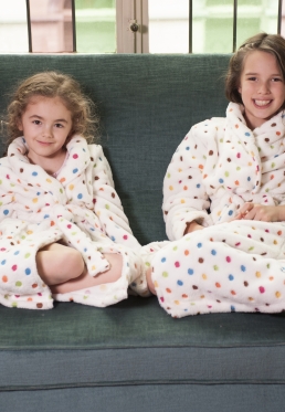 Witte badjas met stippen - kinderbadjas - 6 jaar - Wit | Gr. 6 jaar