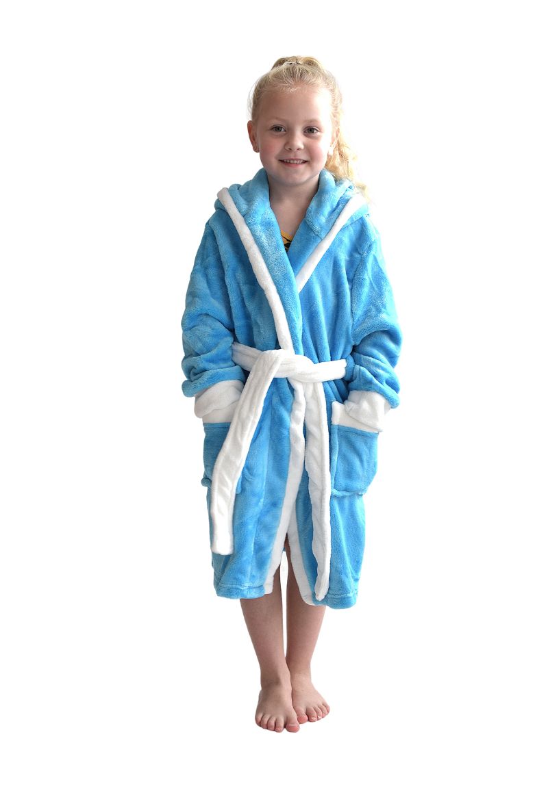 Badjas kids aqua / kinderbadjas met capuchon - L (9-10 jaar) - Turquoise | Gr. L (9-10 jaar)