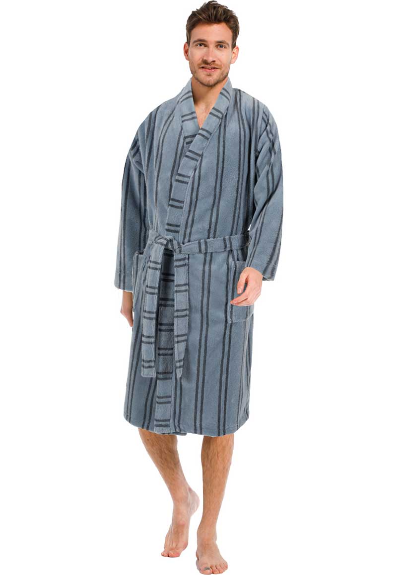 Pastunette Grijze fleece heren kimono met strepen-XXXL-58 - Grijze | Gr. XXXL-58