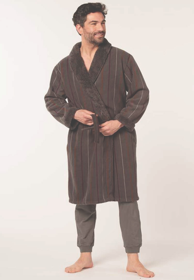 Taupe badjas heren met luxe voering-s - Gr. s