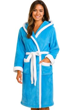 Aquablauwe badjas met capuchon