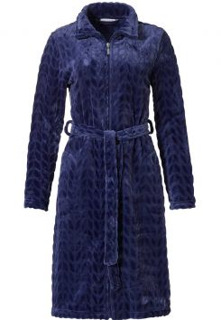 dunkelblaue Fleece-Bademantel mit Reißverschluss 