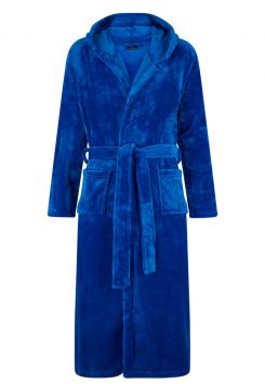 Königsblauer Fleece Bademantel mit Kapuze
