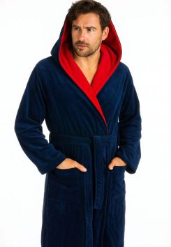 Marineblauwe badjas met capuchon