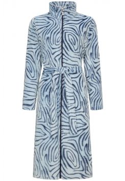 Blauer Fleece Damenbademantel Reißverschluss – Art-Dessin