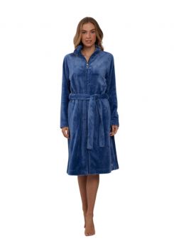 Damen-Bademantel mit Reißverschluss – Blau – Fleece – Pastunette