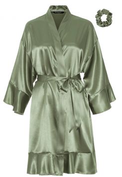 Ruffle Kimono Grün – Satin-Optik