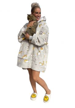 Snuggie mit Kapuze - Fleece Poncho - Katzen