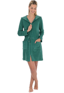 Kurz Bademantel mit Reißverschluss und Kapuze – Damen Bademantel Grün