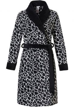 Schwarzer Fleece Bademantel Giraffenprint - Rebelle