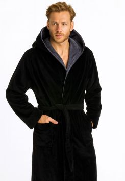 Zwarte badjas met capuchon