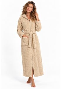 Extra langer Damen-Bademantel mit Reißverschluss - beige