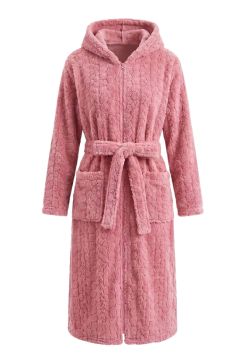 Extra langer Damen-Bademantel mit Reißverschluss - Rosa
