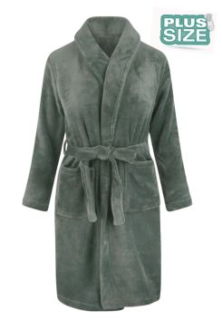 Große Größen Fleece-Bademantel – olivgrün