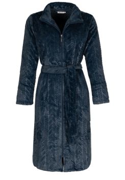 Damen-Bademantel mit Reißverschluss – Blau – Fleece – Pastunette