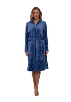 Damen-Bademantel mit Reißverschluss – Blau – Fleece – Pastunette