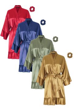 Kimono Rüschen Satin – mit Namens-Stickerei - Satin-Luxury