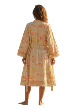 Beige Fish Baumwoll-Kimono