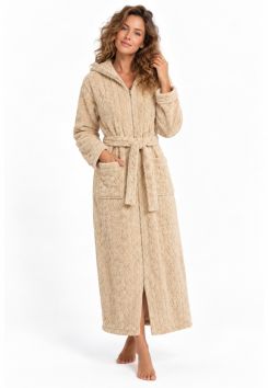 Extra langer Damen-Bademantel mit Reißverschluss - beige
