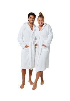 Weißer Fleece Bademantel Kapuze