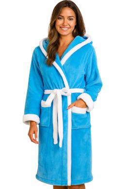 Aquablauwe badjas met capuchon