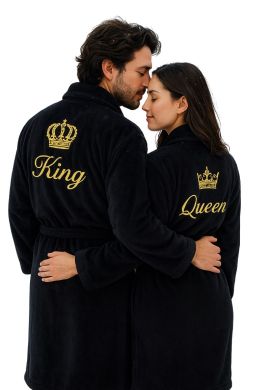 Velours Bademantel mit Krone + Stickerei Name