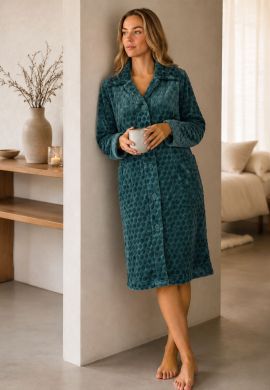 Damen Fleece-Bademantel mit Knöpfen - Grün