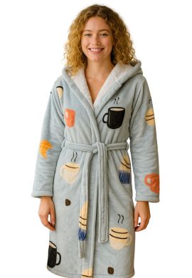 Bademantel Kaffee mit Kapuze – Fleece – luxuriöses Futter - Badrock