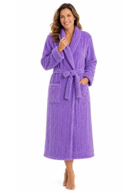 Lila Damen-Bademantel aus Fleece mit Zopfmuster