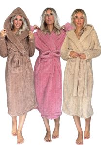 Damen-Bademantel mit Kapuze - Fleece - Kabelstruktur - Charlie Choe