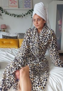 Damenbademantel Leopard - Fleece