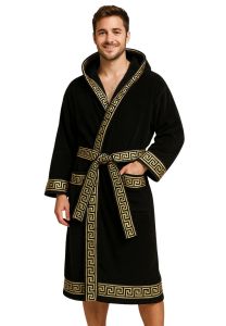 Luxuriöser Schwarzer Bademantel mit Goldenen Details - Dubai-Stil