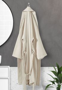 Kurzer Kimono aus 100 % Waffelbaumwolle – Sand / Hellbeige