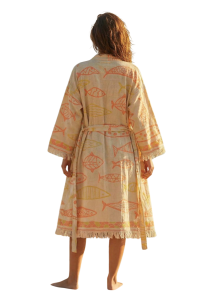 Beige Fish Baumwoll-Kimono
