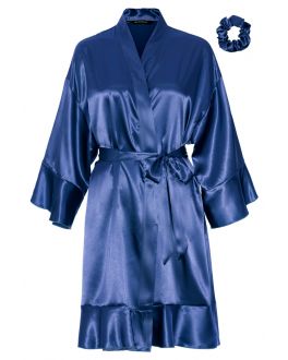 Ruffle Kimono Navyblau – Satin-Optik