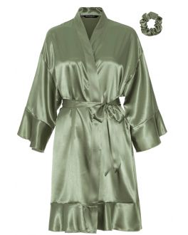 Ruffle Kimono Grün – Satin-Optik