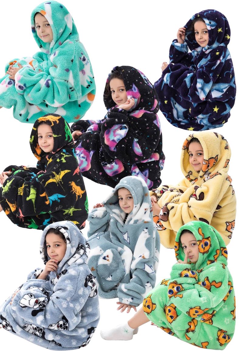 Comvie Animalprint deken kind met capuchon - fleece poncho-Alpaca-98 t/m 128 (ca.3-7 jaar) - Alpaca | Gr. 98 t/m 128 (ca.3-7 jaar)