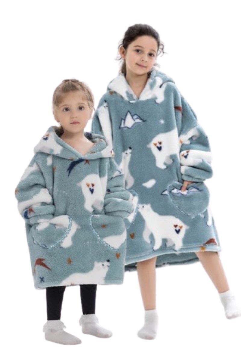 Comvie Ijsbeer deken kind met capuchon - fleece poncho-98 t/m 128 (ca.3-7 jaar) - Grijze | Gr. 98 t/m 128 (ca.3-7 jaar)