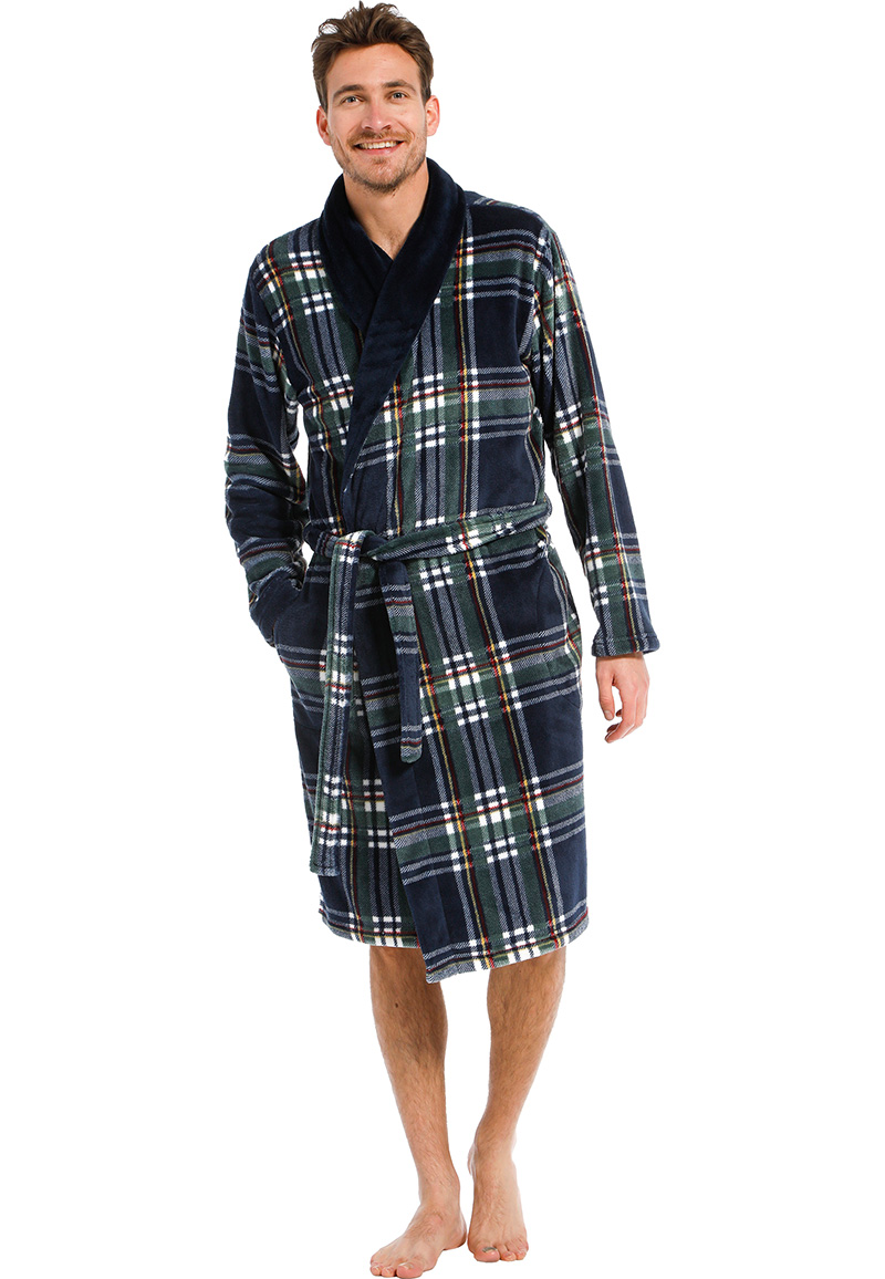 Pastunette Groene herenbadjas Schotse ruit - fleece-S- 48 - Donkergroen | Gr. S- 48