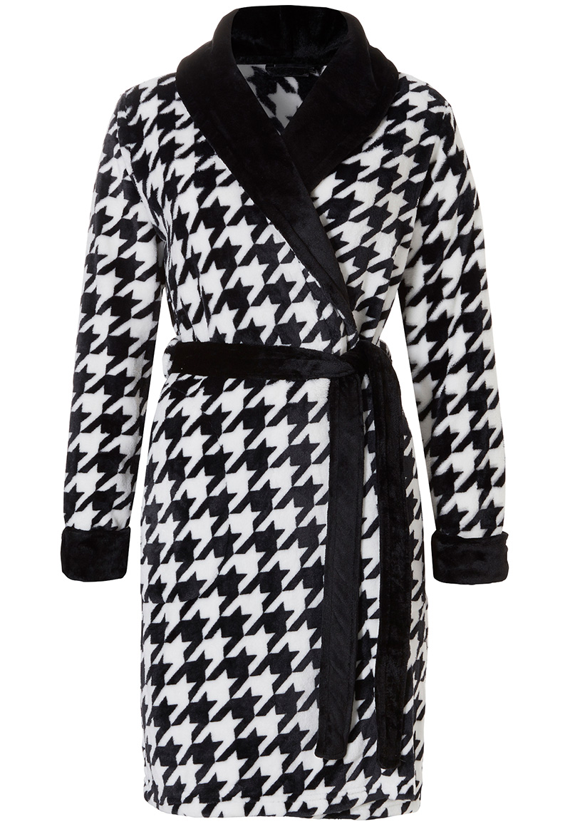 Pastunette Rebelle damesbadjas pied de poule - zacht fleece-S (36-38) - Gr. S (36-38)