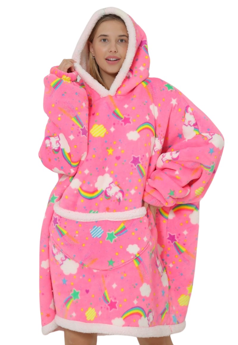 Badrock Draagbare deken met capuchon & mouwen - unicorn roze - Roze | Gr. One Size