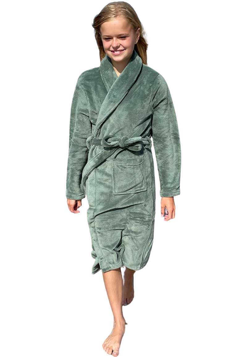 Relax Company Groene kinderbadjas fleece-110/116 (S) - Groen | Gr. 110/116 (S)